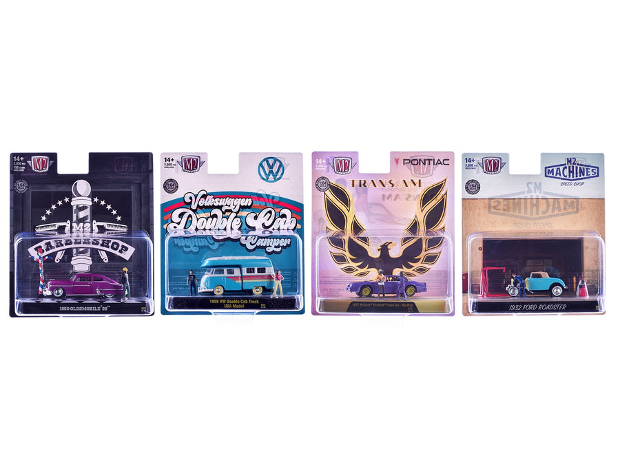 M2 Auto News Release 22 assortment of four vehicles, each paired with two figures