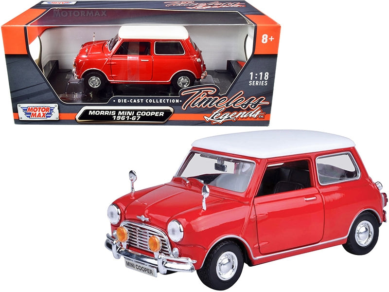 Motormax 1:18 Morris Mini Cooper in red with a white roof, item 73113red