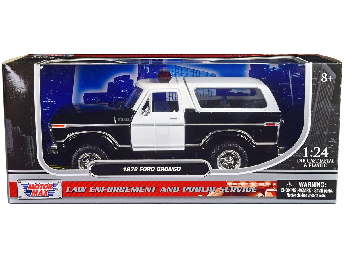 Motormax 1978 Ford Bronco unmarked police black white Law Enforcement Public Service 1:24 76983BW, view 1