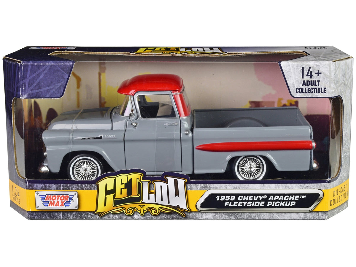 Motormax 1958 Chevrolet Apache Fleetside lowrider gray red 1:24 79033GRY, product image 1