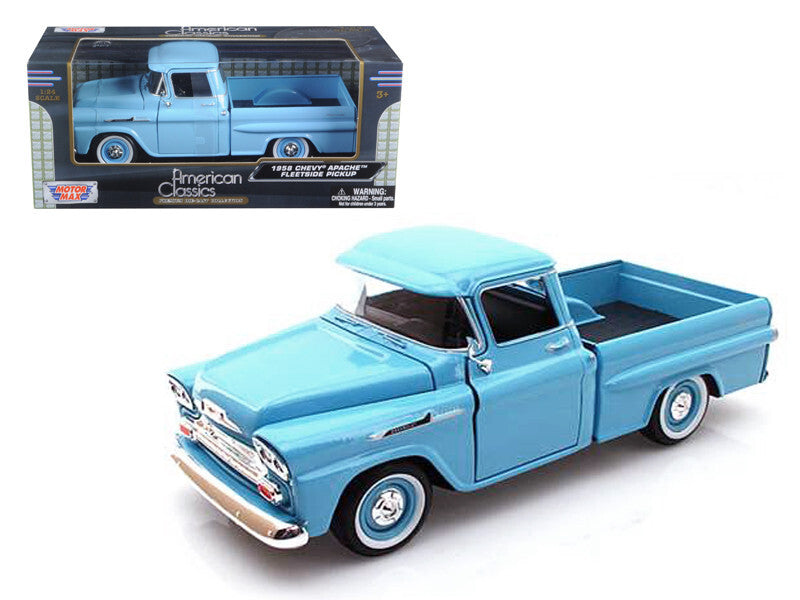 Light-blue Motormax 1:24 1958 Chevrolet Apache Fleetside pickup, 79311bl