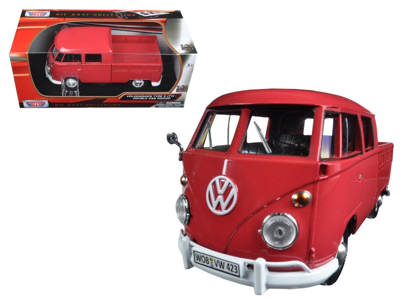 Wax-red Motormax 1:24 Volkswagen Type 2 T1 double-cab pickup, 79343R