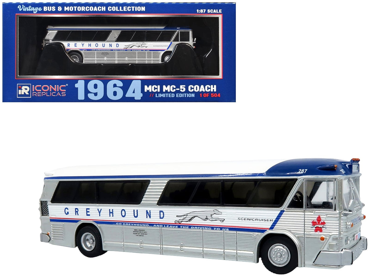 Iconic Replicas 1964 MCI MC-5A Greyhound Canada bus white blue 1:87 87-0629, view 1