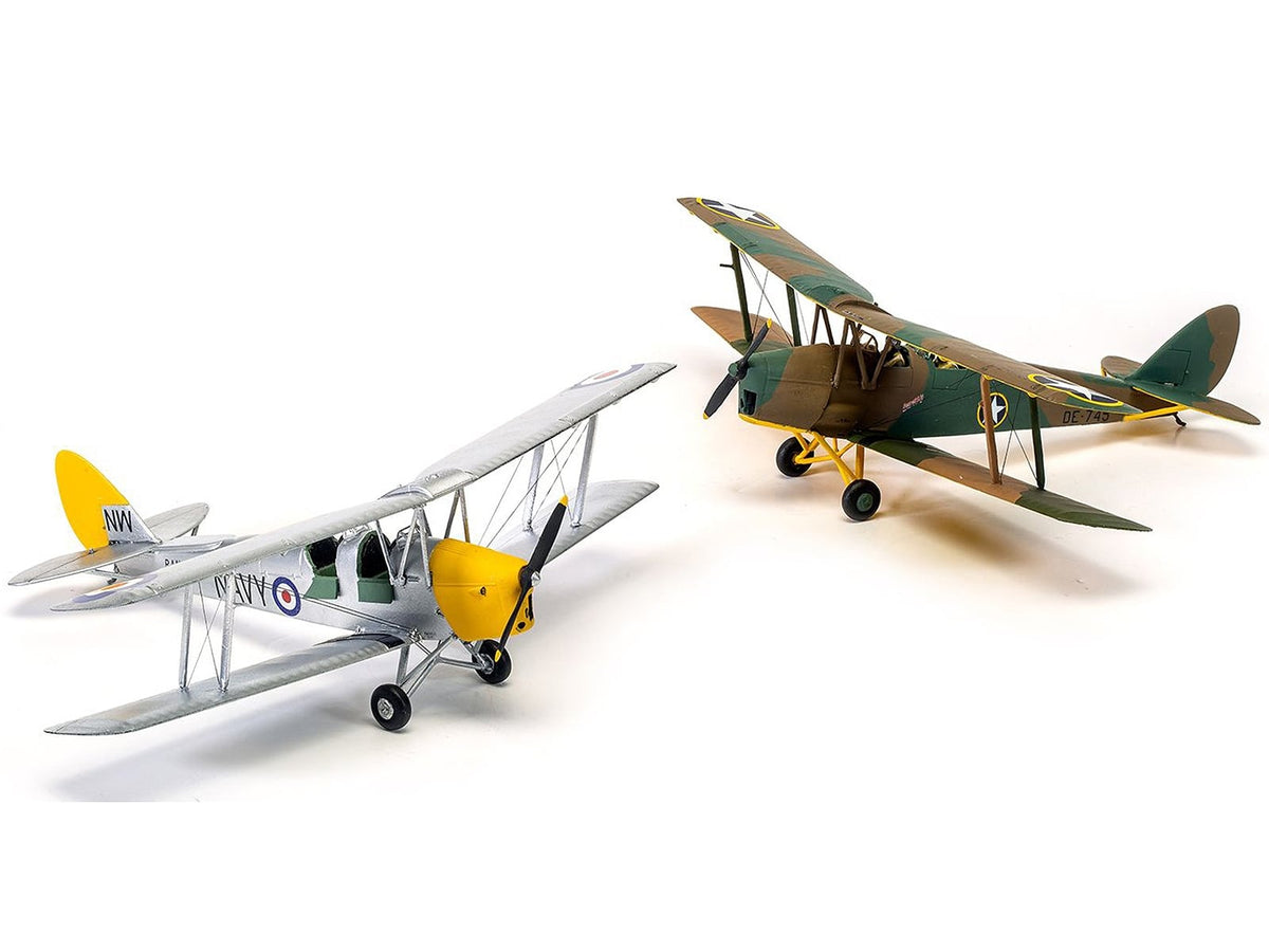 Two alternative painted Tiger Moth examples for Airfix 1:72 kit A02106A; one aircraft kit is supplied