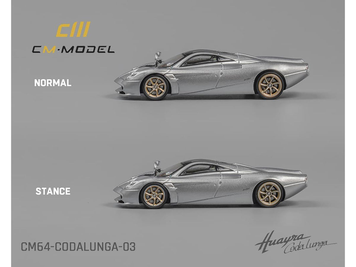 Pagani Huayra Codalunga Silver Metallic with Sunroof and Extra Wheels 1/64 Diecast Model Car by CM Model image 3