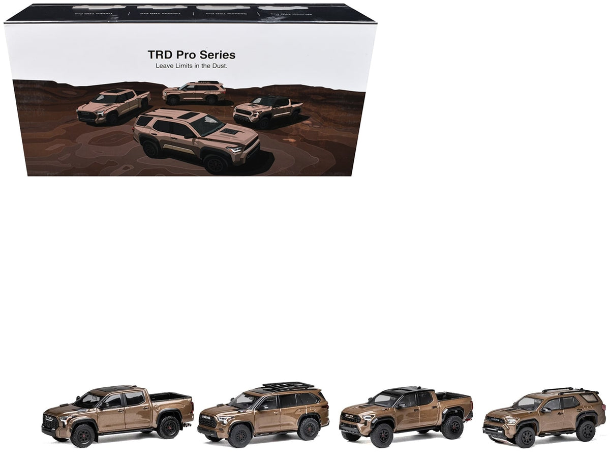 GCD Toyota TRD PRO Mudbath set DTG0043-MB showing four brown model vehicles and their packaging