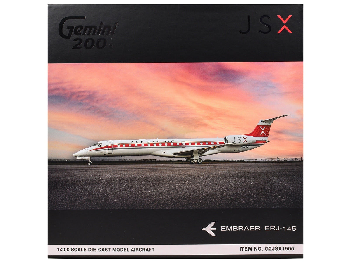 Embraer ERJ-145 Commercial Aircraft "JSX" (N960JX) White with Red Stripes "Gemini 200" Series 1/200 Diecast Model Airplane by GeminiJets image 3