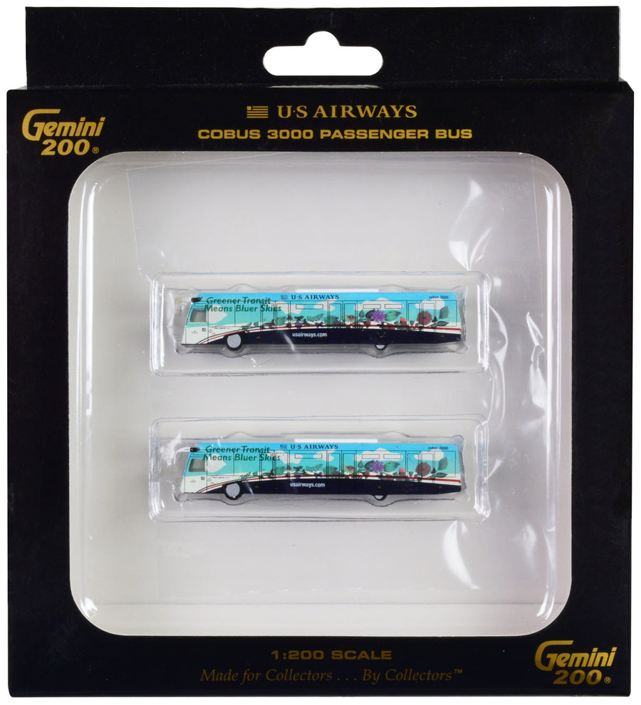 Cobus 3000 Passenger Bus White and Blue with Graphics "US Airways Shuttle Bus - Greener Transit" 2 Piece Set "Gemini 200" Series Diecast Models by GeminiJets image 2