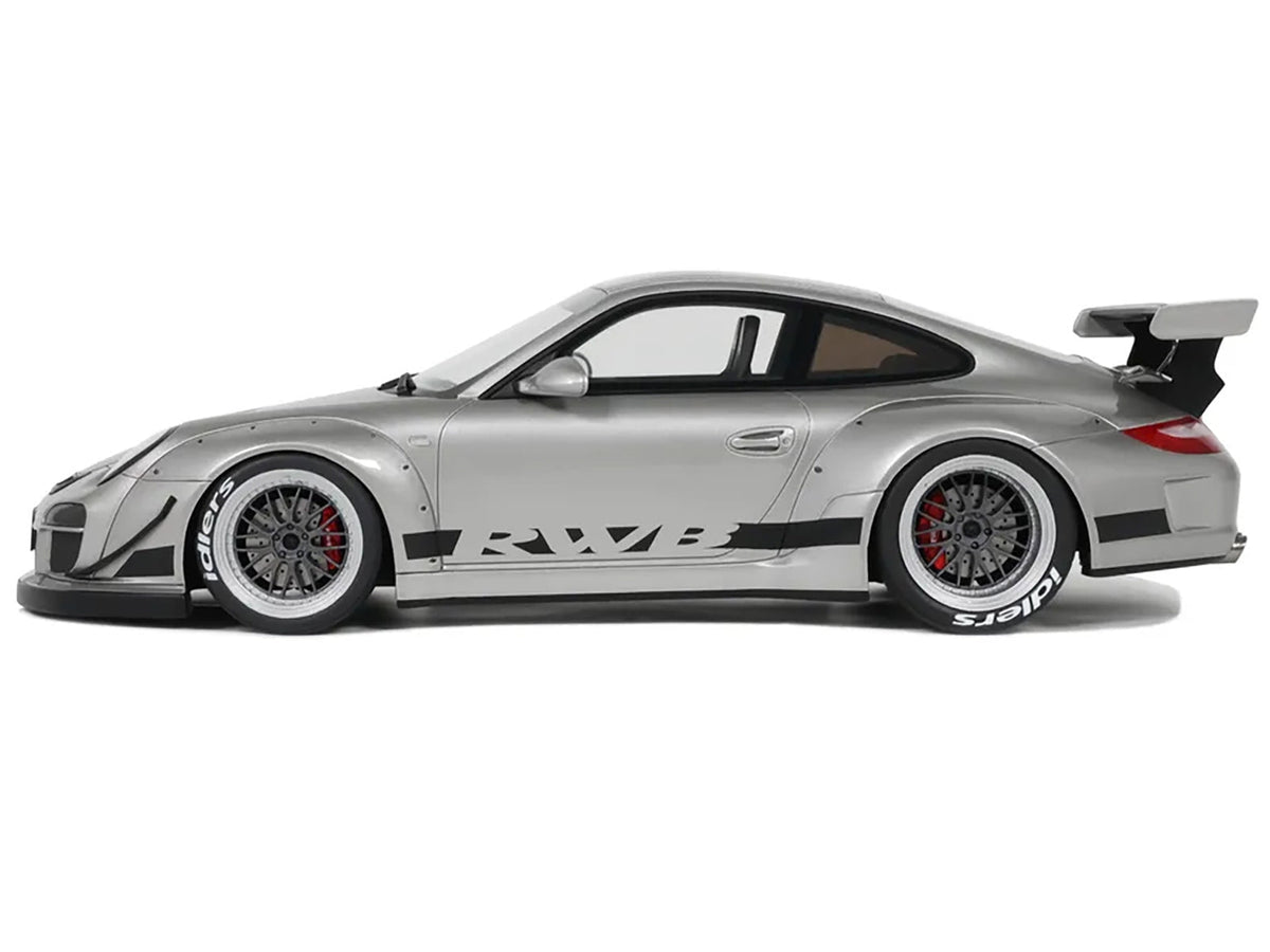 2024 Porsche 911 RWB Abu Silver Metallic with Black Hood 1/18 Model Car by GT Spirit