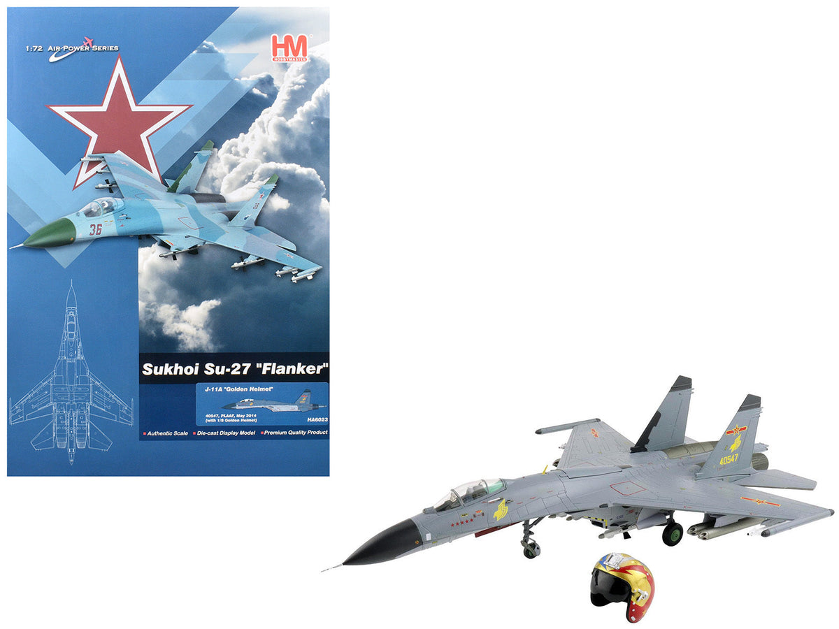 Shenyang J-11A Fighter Aircraft "40547 Golden Helmet" (2014) People's Liberation Army Air Force with 1/8 Scale Golden Helmet "Air Power Series" 1/72 Diecast Model by Hobby Master