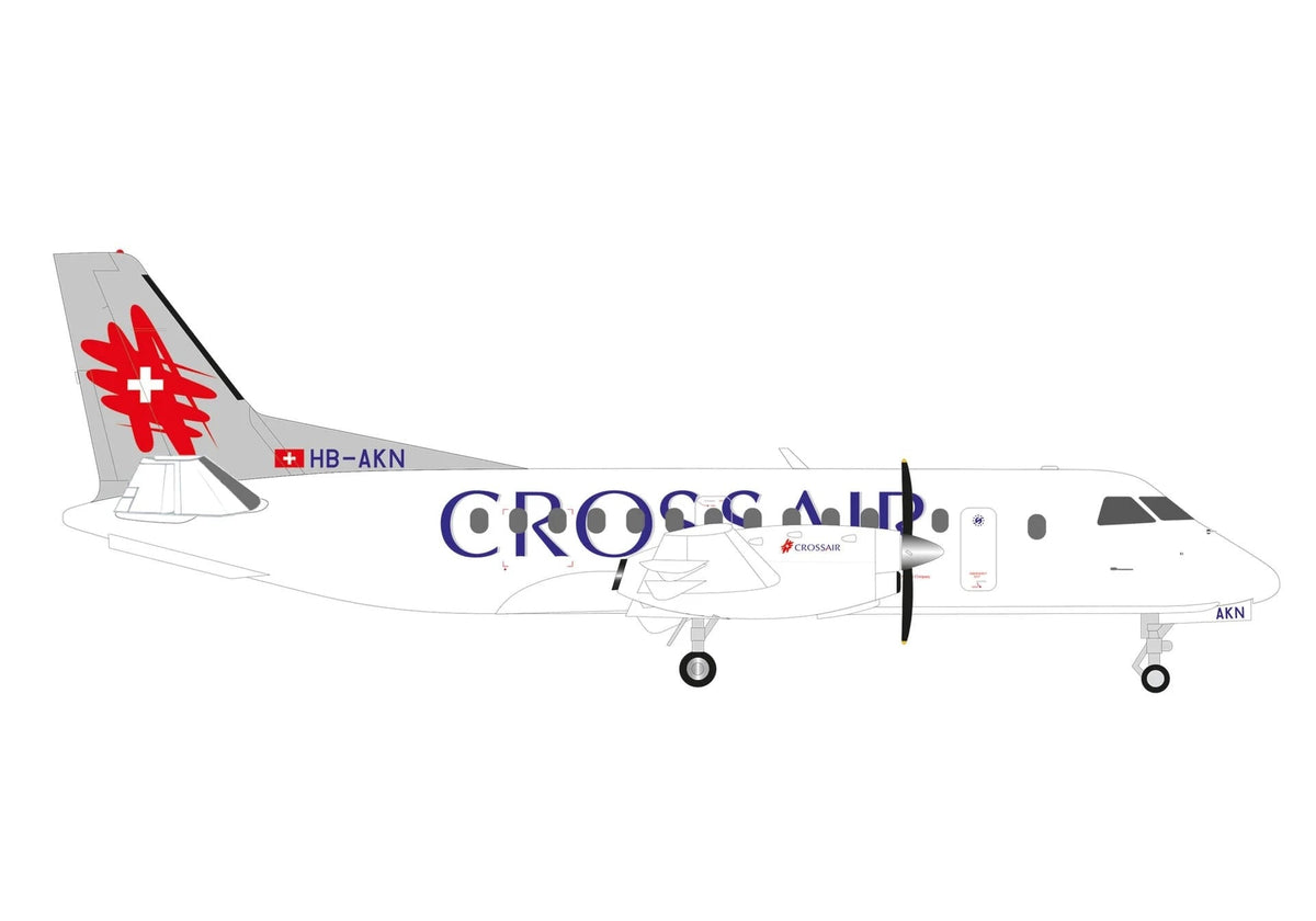 Saab 340 Commercial Aircraft "Crossair" (HB-AKN) White with Tail Graphics 1/200 Diecast Model Airplane by Herpa