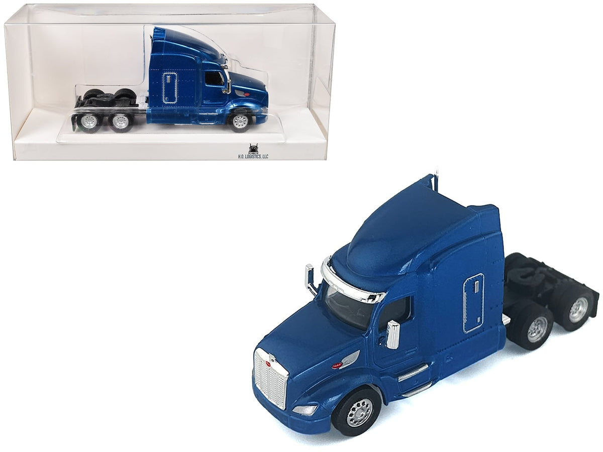 Peterbilt 579 Sleeper Cab Blue Metallic 1/87 (HO) Plastic Model Car by HO Logistics