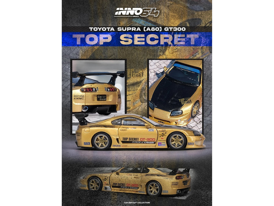 Toyota Supra (A80) "Top Secret" GT300 RHD (Right Hand Drive) Gold Metallic with Carbon Hood 1/64 Diecast Model Car by Inno Models