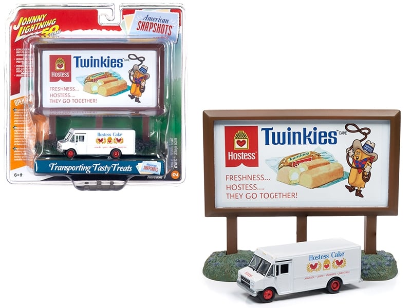 Johnny Lightning white GMC step van and Hostess billboard display set.