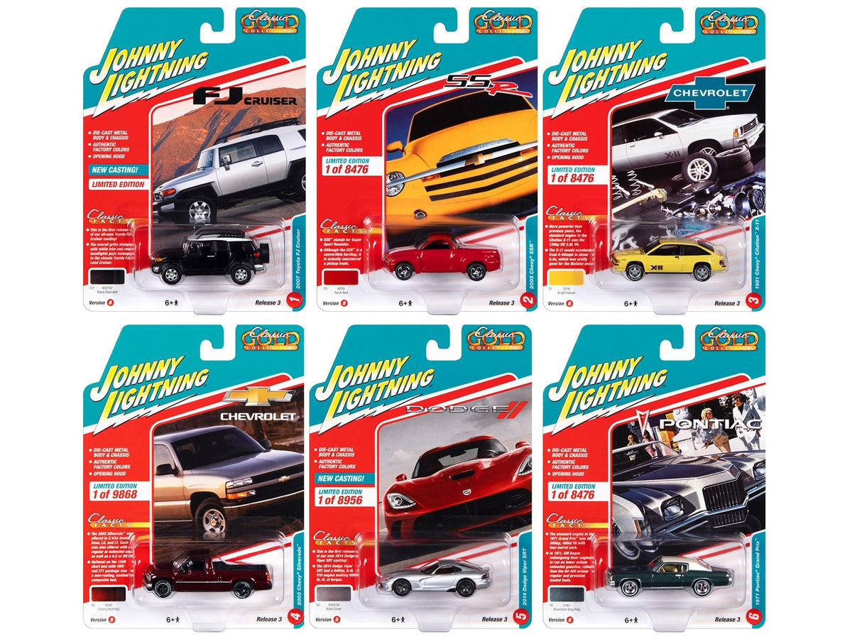 Johnny Lightning Classic Gold 2022 Release 3 Set B six-vehicle assortment.