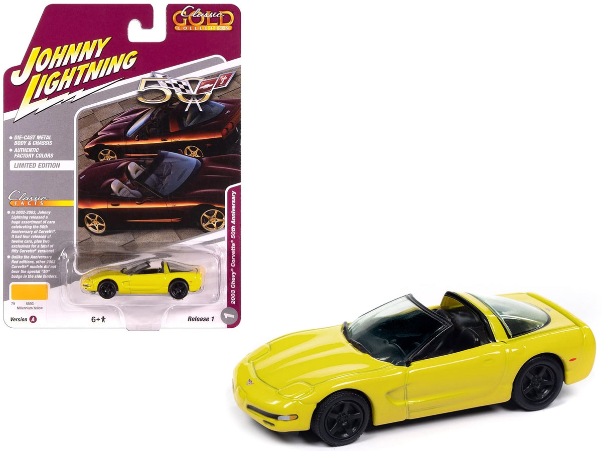 Johnny Lightning 2003 Corvette convertible Millennium Yellow 50th Anniversary 1:64 JLCG033-JLSP387A, product image 1