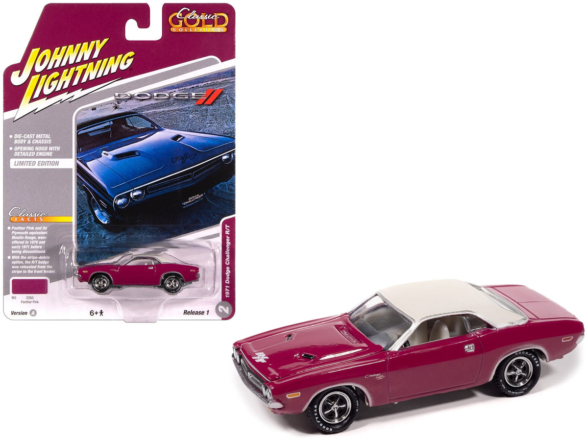 Panther Pink 1971 Dodge Challenger R/T Johnny Lightning model with white top