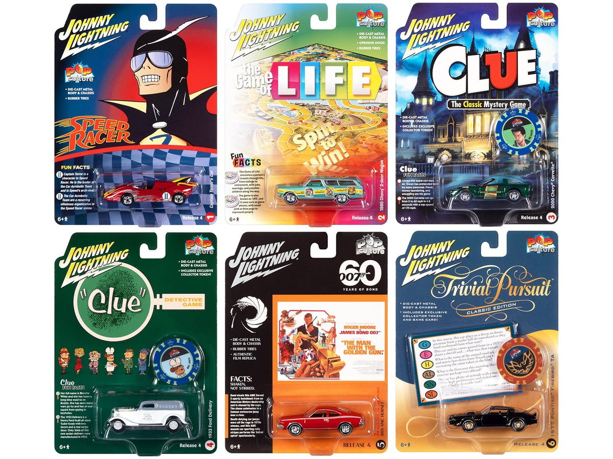 Johnny Lightning Pop Culture 2022 Release 4 six-car assortment.
