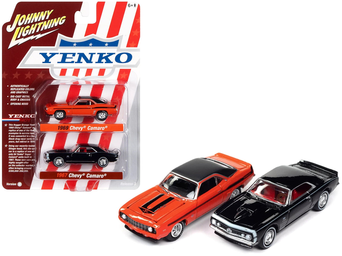 Johnny Lightning Yenko two-pack with black 1967 Camaro and Hugger Orange 1969 Camaro