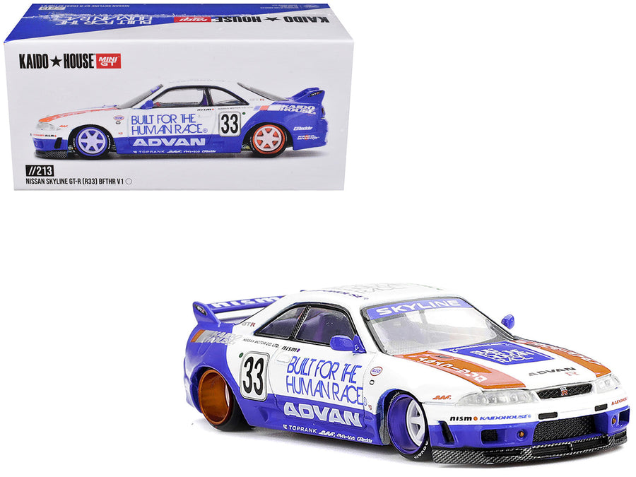 Kaido House Nissan Skyline GT-R R33 BFTHR V1 number 33 in blue and white, KHMG213