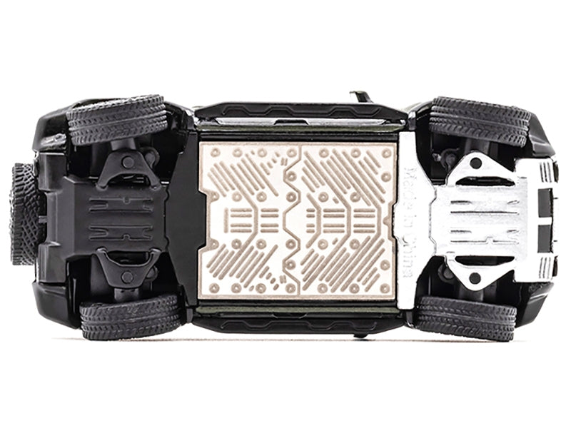Underside detail of a GCD Hummer EV model showing the angled wheel arrangement; this image does not compare exterior colors