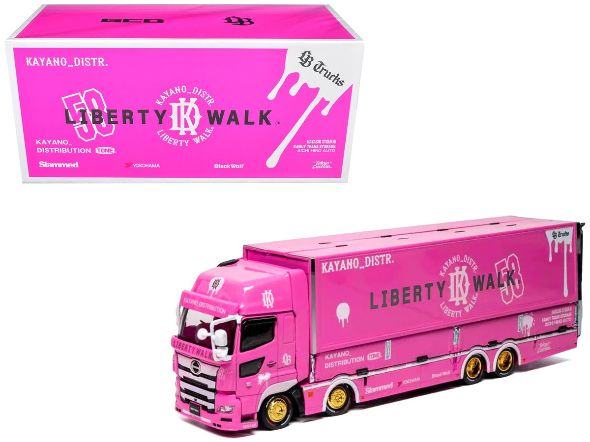 Pink metallic GCD Hino 700 LB-Trucks Kayano_Distr. transporter KS-093-738 in 1:64; cargo cars excluded
