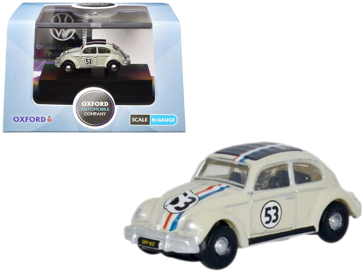 Volkswagen Beetle #53 Beige with Stripes and Black Top 1/148 (N) Scale Diecast Model Car by Oxford Diecast