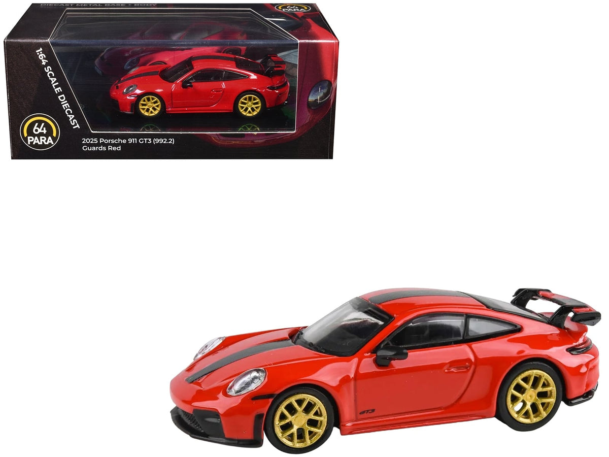 Paragon 2025 Porsche 911 GT3 992.2 Guards Red carbon stripe gold wheels 1:64 PA-55871, product image 1