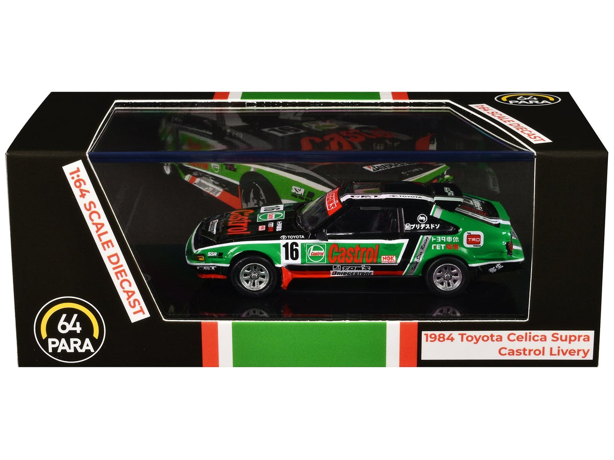 1984 Toyota Celica Supra #16 "Castrol Livery" Black and Green with Graphics 1/64 Diecast Model Car by Paragon Models