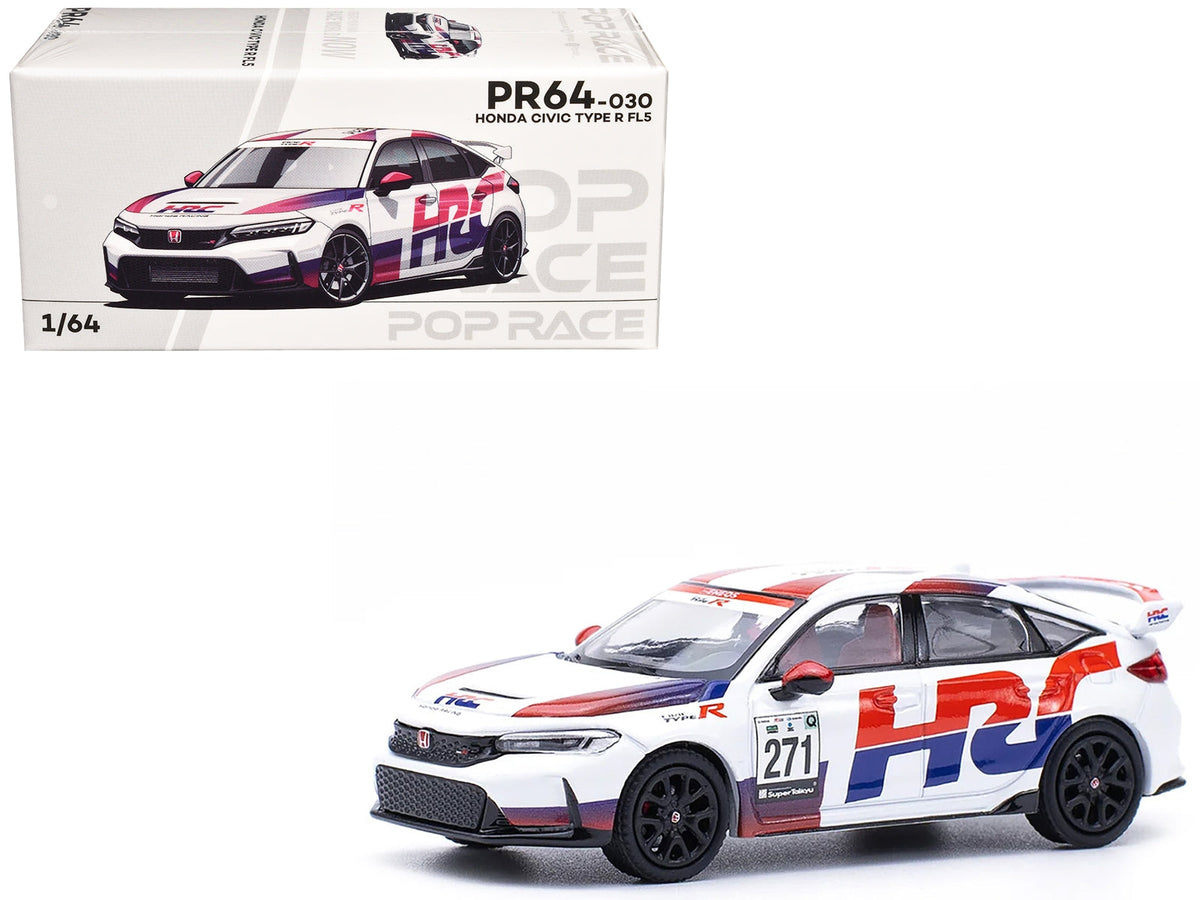 Honda Civic Type R FL5 "HRC - Honda Racing" White with Graphics 1/64 Diecast Model Car by Pop Race