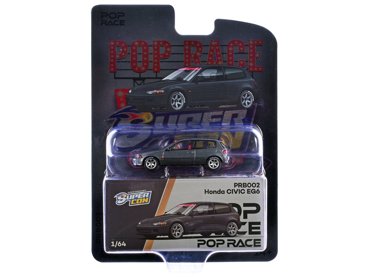 Honda Civic EG6 RHD (Right Hand Drive) Gray Metallic with Red Interior "2026 Diecast Super Con Las Vegas Event Exclusive" 1/64 Diecast Model Car by Pop Race