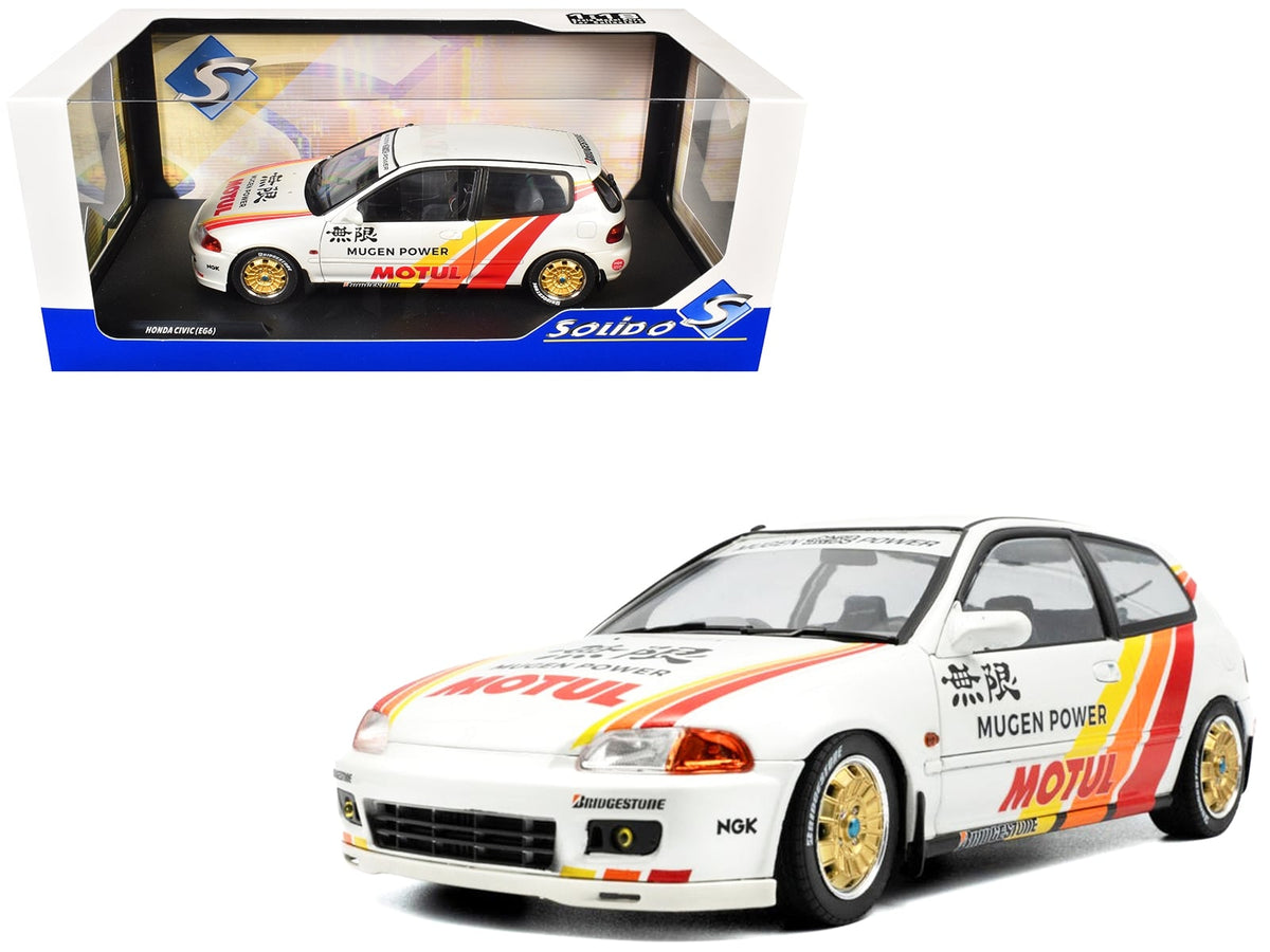 1991 Honda Civic (EG6) RHD (Right Hand Drive) "Mugen Racing" White with Stripes 1/18 Diecast Model Car by Solido