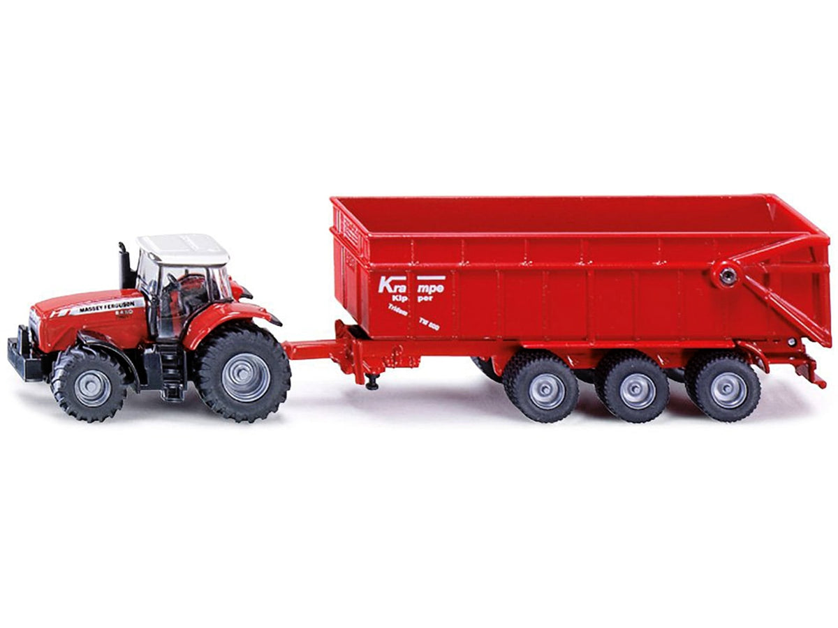 Siku Massey Ferguson 8480 Dyna VT red tractor silver top Krampe dump trailer 1:87 SK1844, view 1