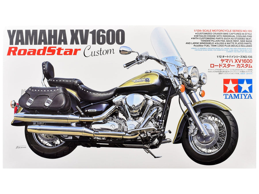 Tamiya RoadStar Custom 14135, a tall 1:12 motorcycle project used for display-size planning