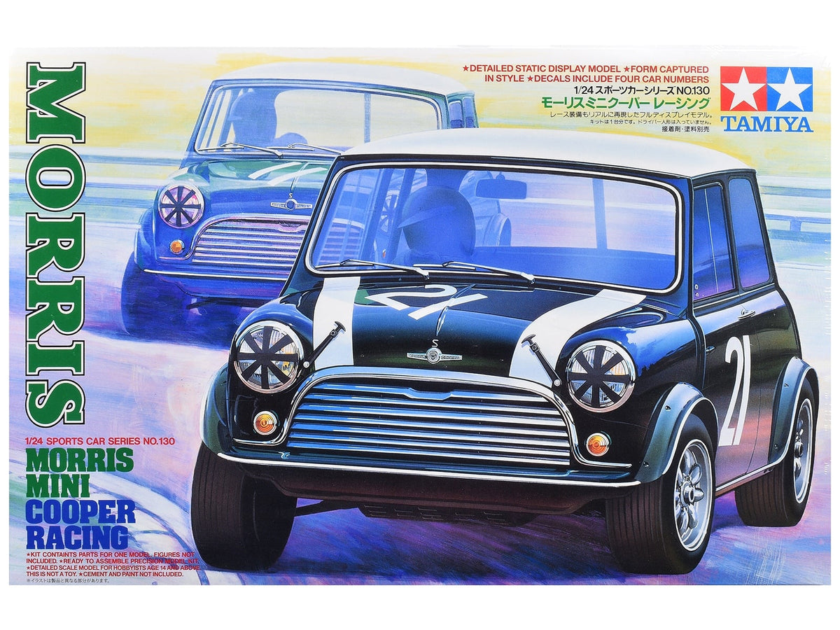 Tamiya Morris Mini Cooper model kit representing curved body masking and clear window parts