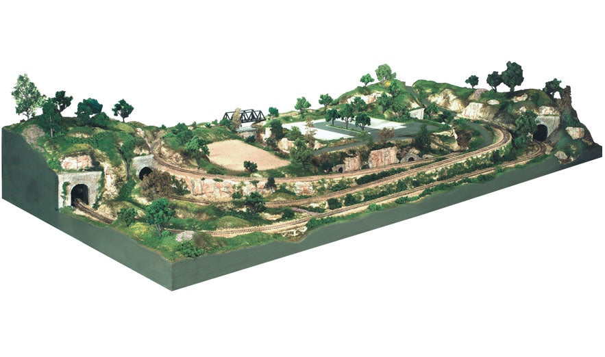 Woodland Scenics S1488 River Pass HO scenery kit - example landscaped layout; layout base and track sold separately