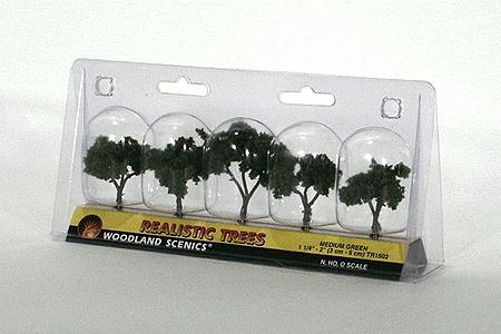 Woodland Scenics TR1502 – Ready Made Realistic Trees™ Medium Green – 5/pkg – 1 1/4" – 2" #1502 product image