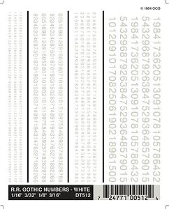 Woodland Scenics DT512 Railroad Gothic Numbers White dry transfer sheet