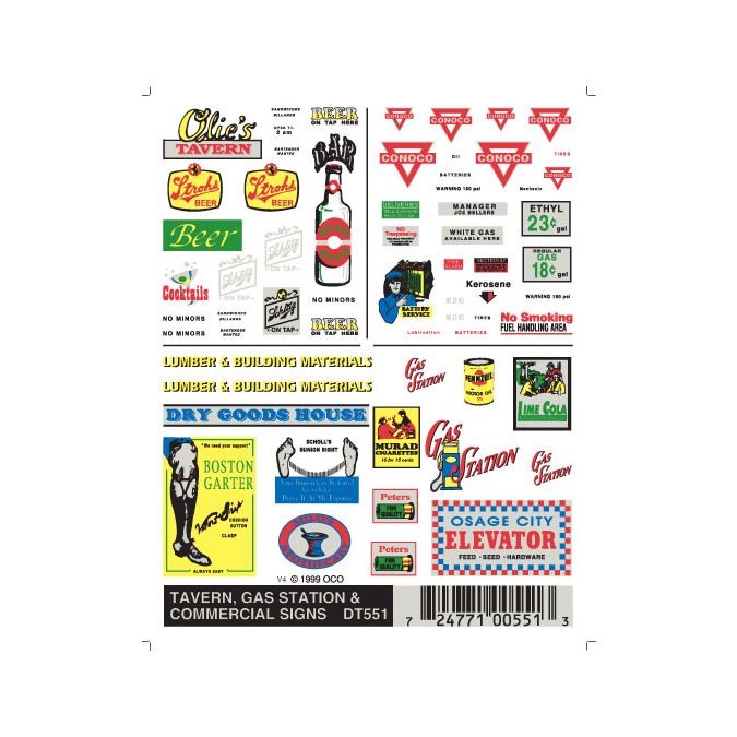 Woodland Scenics DT551 Tavern Gas Station and Commercial Signs HO scale