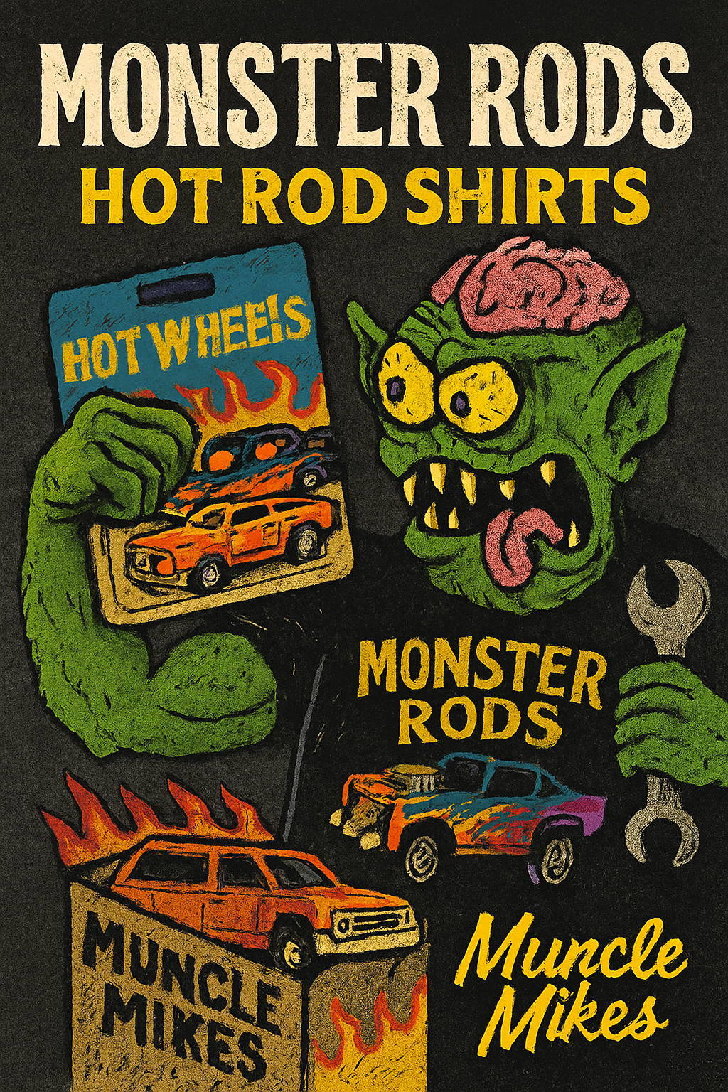 Muncle Mikes collection artwork: Monster Rods hot rod shirt designs