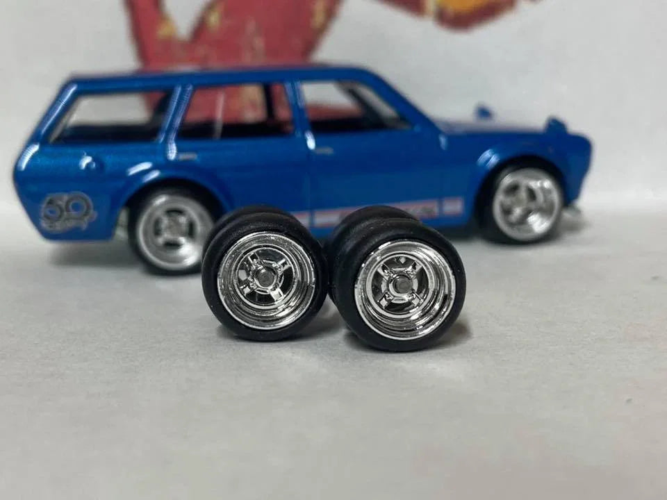 Custom Hot Wheels Rubber Tires: 4 Spoke JDM Wheels With Rubber Tires