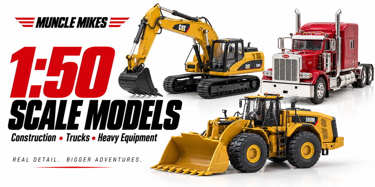 Muncle Mikes 1:50 scale construction collection artwork: excavators, loaders, trucks and heavy equipment