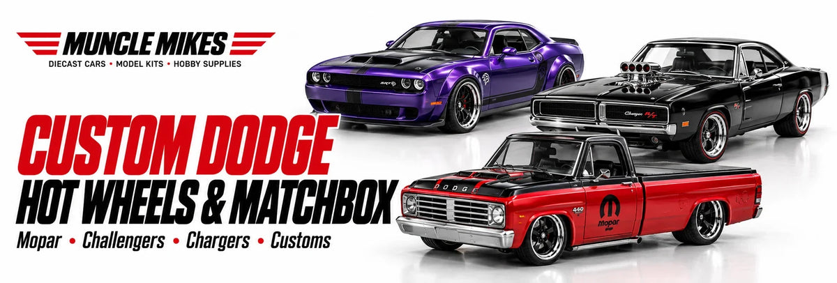 Muncle Mikes collection artwork: illustrative custom Dodge muscle cars and pickup for Hot Wheels and Matchbox collections