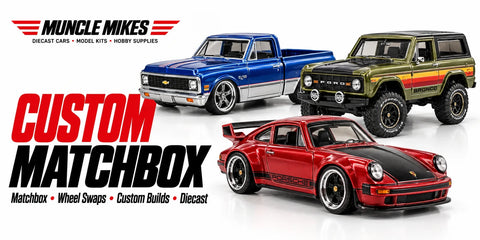 Muncle Mikes collection artwork: Custom Matchbox with illustrative pickup, SUV and sports-car wheel-swap builds