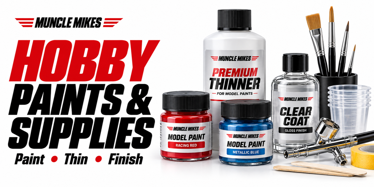Muncle Mikes model paints and finishing supplies collection artwork: paints, primers and clear finishes