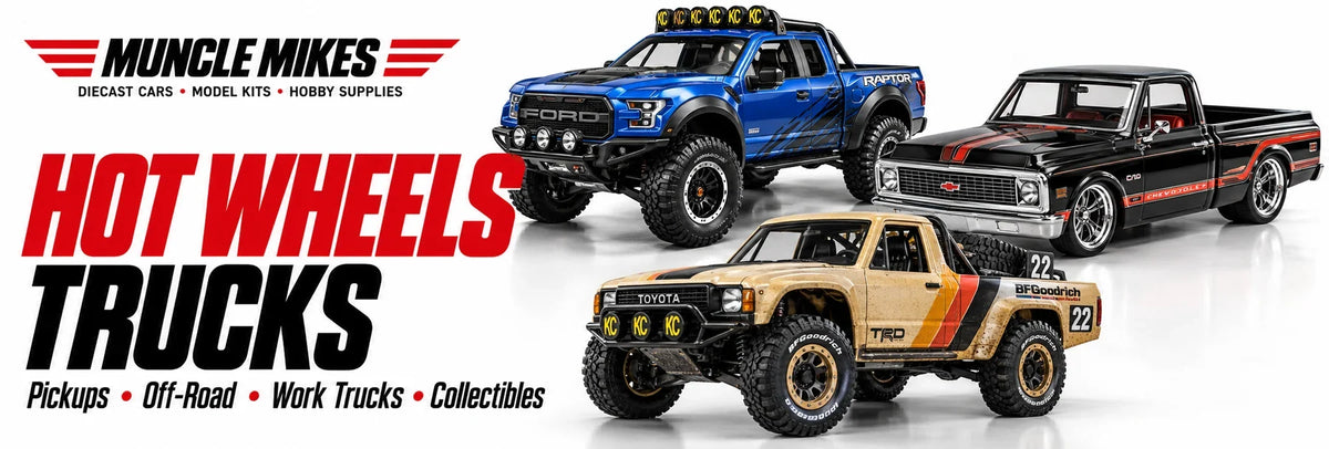 Muncle Mikes collection artwork: illustrative Hot Wheels pickup, off-road and custom truck models