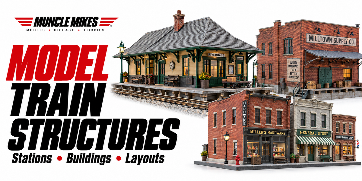 Muncle Mikes model train structures collection artwork: Stations, Buildings, Layouts