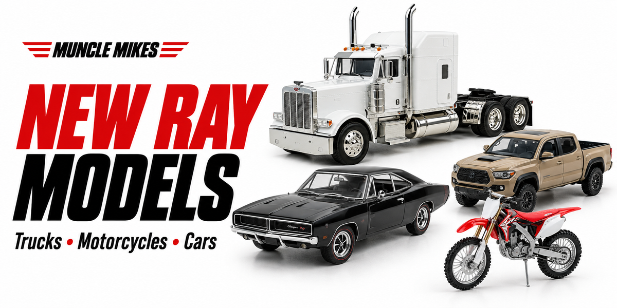 Muncle Mikes new ray models collection artwork: Trucks, Motorcycles, Cars