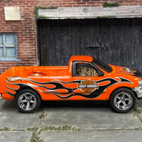 Custom Hot Wheels - 1997 Ford F150 - Harley Orange and Black - Chrome AMR Wheels - Rubber Tires