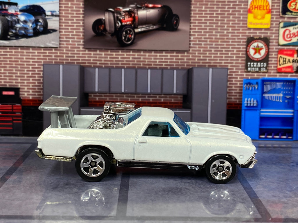 Loose Hot Wheels - 1968 Chevy El Camino - Pearl White - Big Motor, Big Wing Car